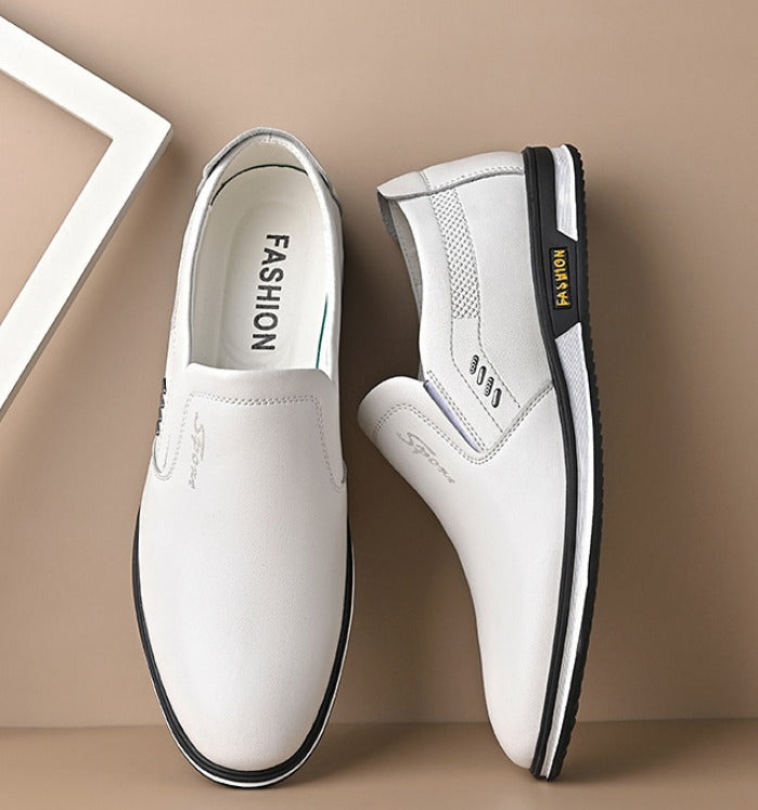 Men's British White Slip-On Leather Shoes