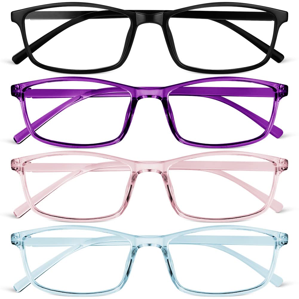 URAQT 4Pcs Blue Light Glasses for Women Men Blue Light Blocking Glasses Lightweight Computer Glasses Anti Eyestrain & UV Glare Gaming Vintage Fake Eyeglasses Readers Clear Lens Reading Glasses