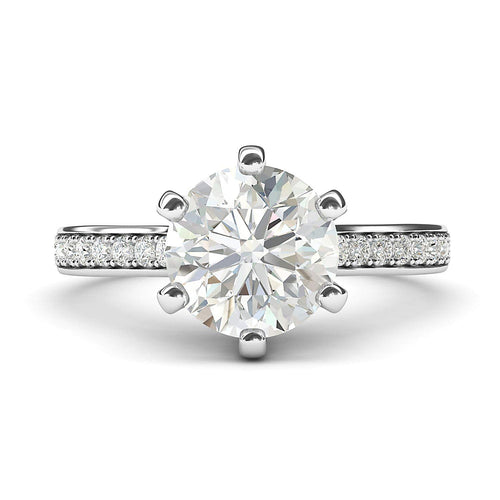 14k White Gold 2 Carats Classic 6-Prong Simulated Diamond Engagement Ring with Side Stones Promise Bridal Ring (8)