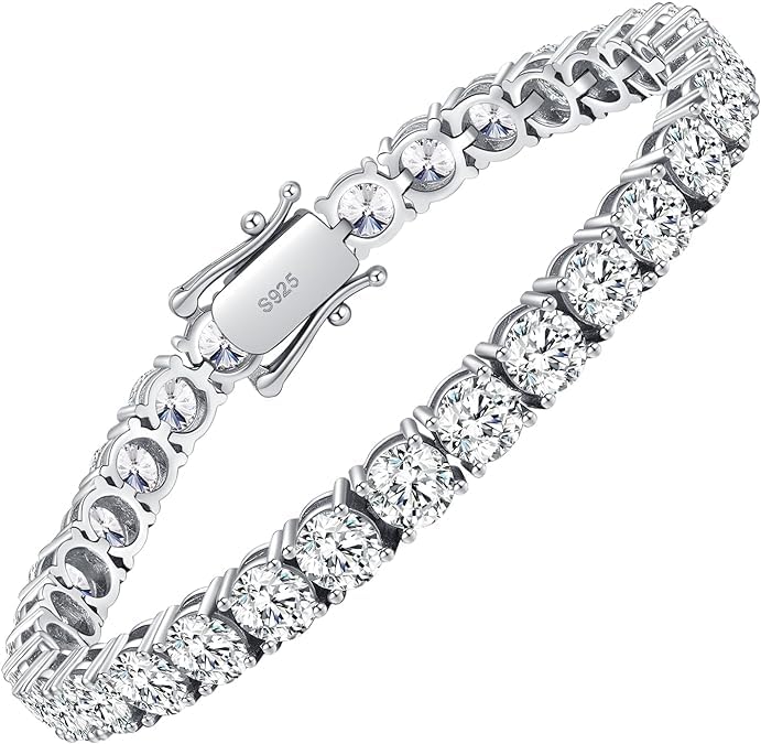 Wm Wonder Mojo Moissanite Tennis Bracelet10.5-14 Carats Lab Grown Diamond Tennis Bracelet for Women 18k White Gold Plated 925 Sterling Silver Mens Bracelet 4mm D Color VVS1 Round Cut Moissanite Bracelet for Women