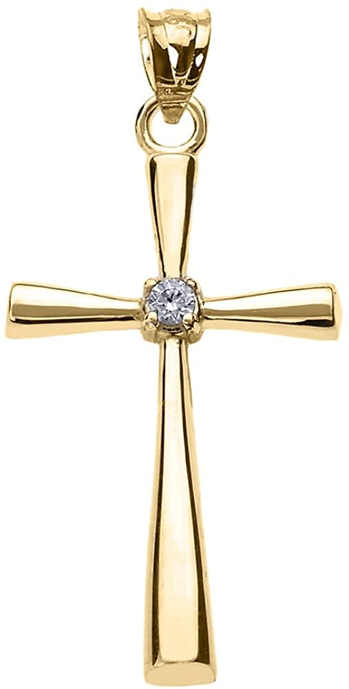 Religious Jewelry 10K Yellow Gold Solitaire Diamond Accented Cross Pendant Charm (K-M Color Promo Clarity)