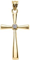 Religious Jewelry 10K Yellow Gold Solitaire Diamond Accented Cross Pendant Charm (K-M Color Promo Clarity)