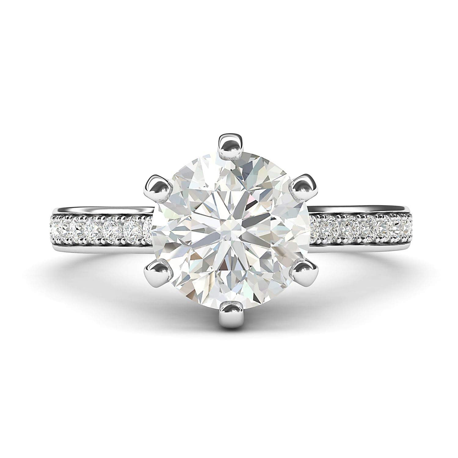 14k White Gold 2 Carats Classic 6-Prong Simulated Diamond Engagement Ring with Side Stones Promise Bridal Ring (8)
