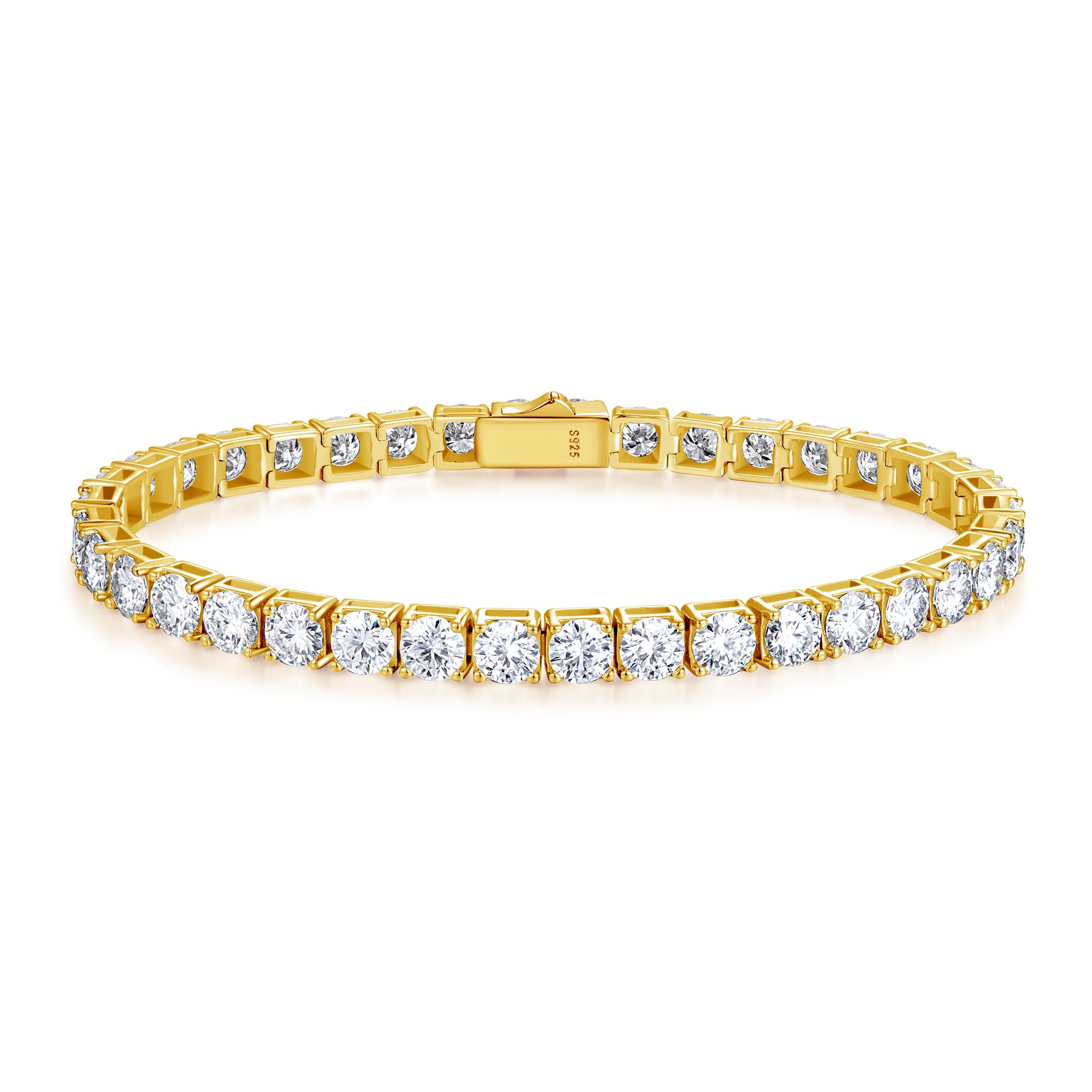 FANCIME Moissanite Tennis Bracelet 18 CT Lab Created Diamond Bracelets 18K Gold Plated 925 Sterling Silver Tennis Bracelet 5mm D Color VVS1 Round Cut Moissanite Bracelet for Women 7.5"