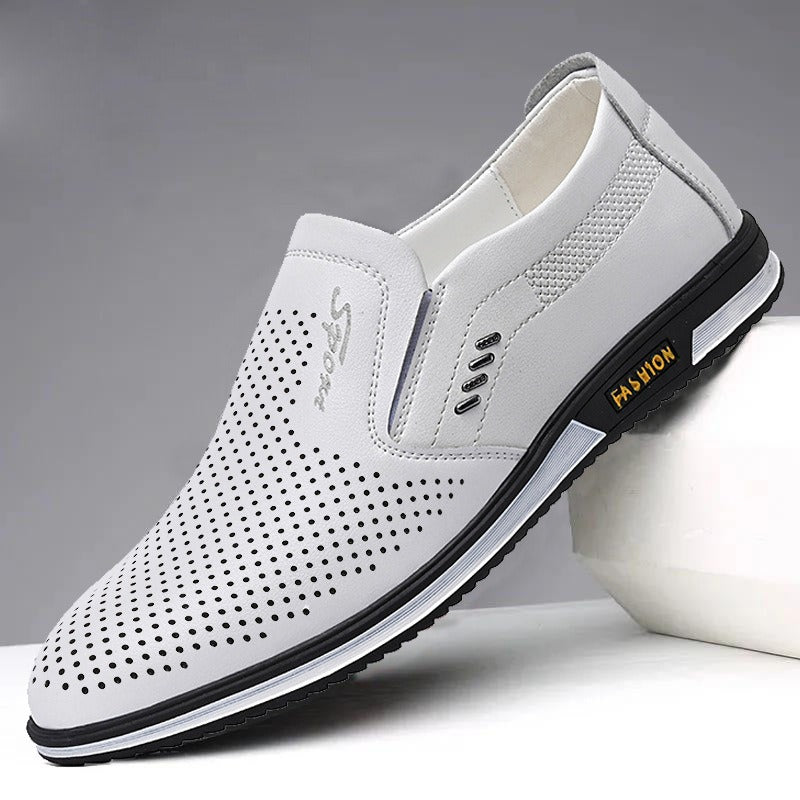 Men's British White Slip-On Leather Shoes