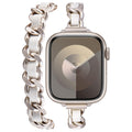NewWays Compatible with Apple Watch Band 45mm 44mm 42mm Ultra 49mm Women Metal Link with Leather Band Cowboy Chain iWatch Bracelet Slim Starlight with White