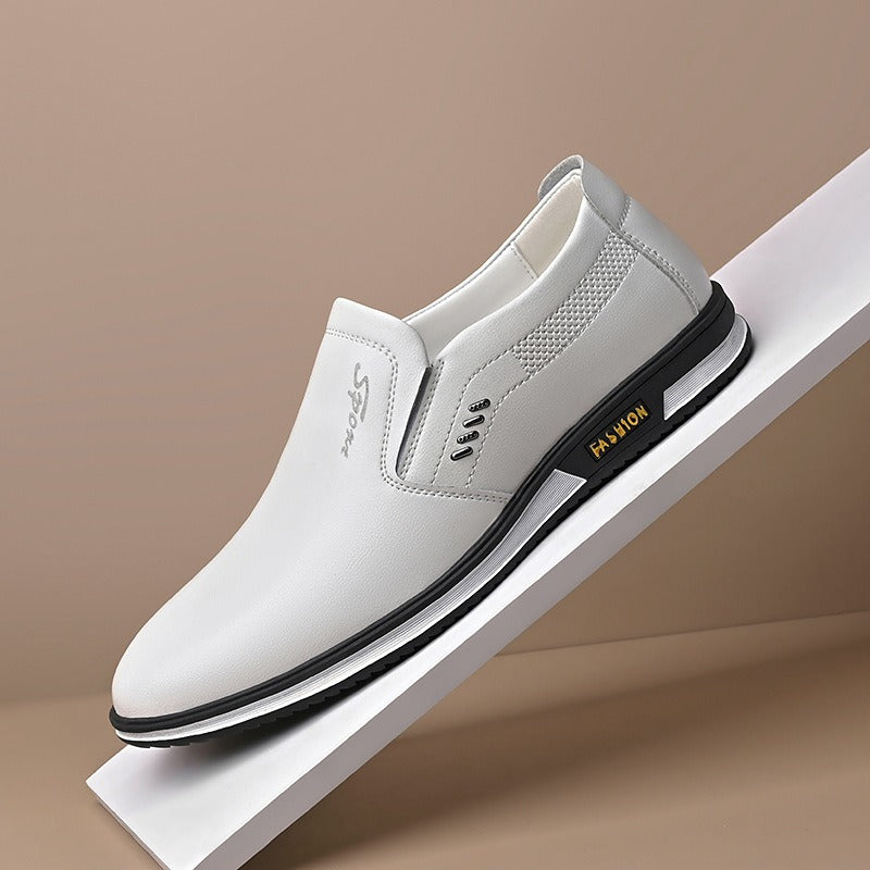 Men's British White Slip-On Leather Shoes