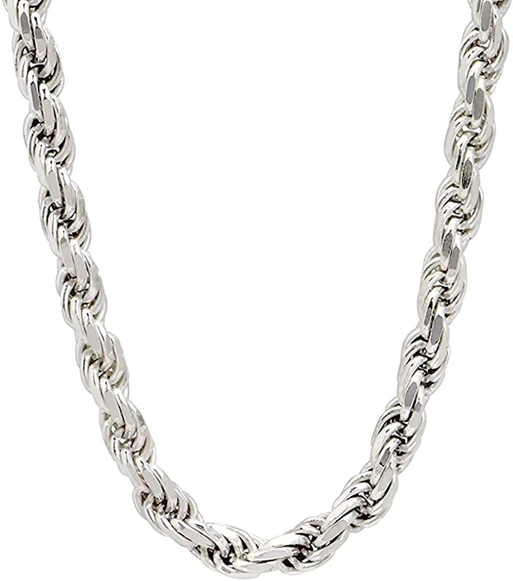 Savlano 925 Sterling Silver 6mm Solid Italian Rope Diamond Cut Twist Link Chain Necklace With a Gift Box For Men & Women - Made in Italy (30 6mm)