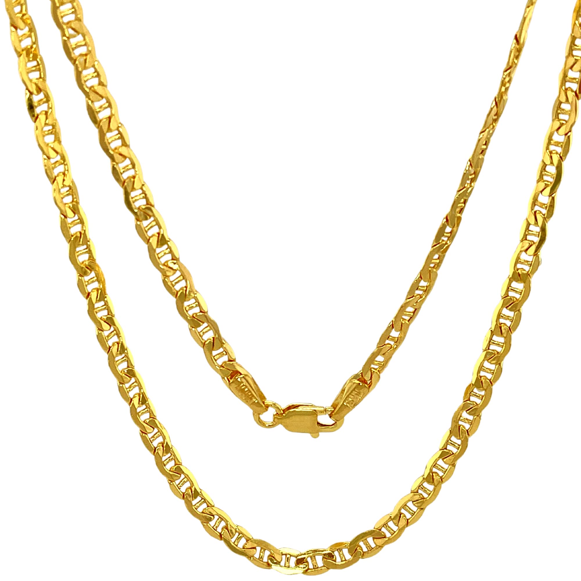 JEWELHEART 10K Real Gold Flat Mariner Chain - 3.05mm Diamond Cut Anchor Link Chain Necklace For Men - Dainty Yellow Gold Pendant Necklace For Women with Lobster Clasp 16"