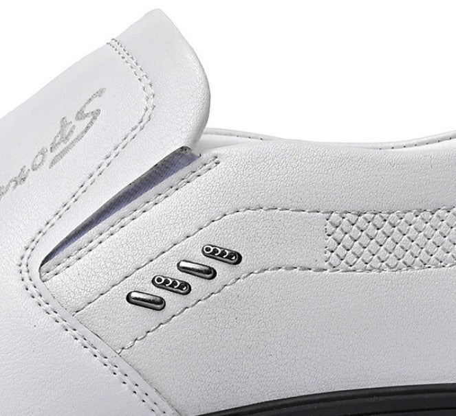 Men's British White Slip-On Leather Shoes
